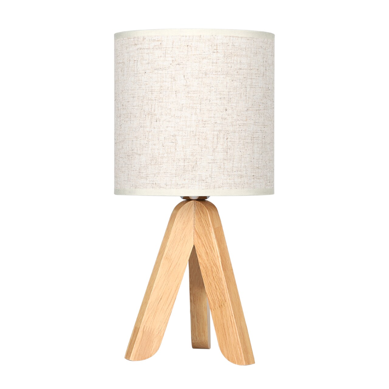 Small Bedside Table Lamp Wooden Tripod Nightstand Lamp with Fabric Linen Shade